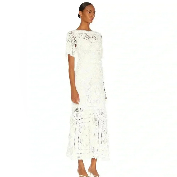 ZIMMERMANN Crochet Fringe Maxi Midi Dress Size 0 US 4 Cotton Silk Cut Out $4K - Picture 4 of 15